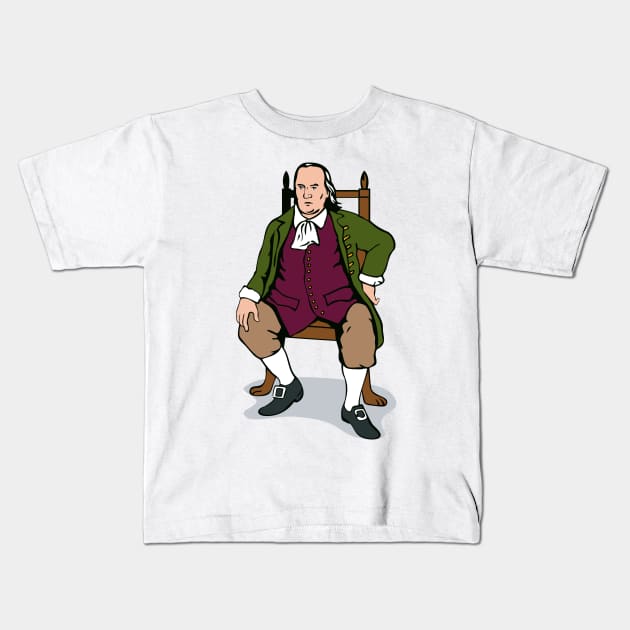 Benjamin Franklin Sitting Retro Kids T-Shirt by retrovectors